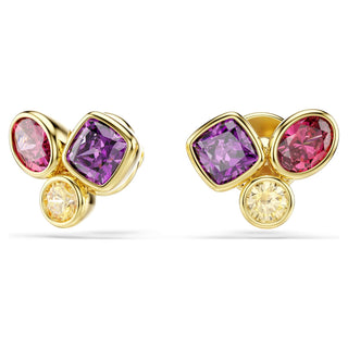 Imber stud earrings, Mixed cuts, Multicolored, 18K gold finish