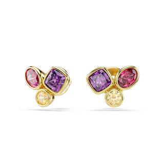 Imber stud earrings, Mixed cuts, Multicolored, 18K gold finish