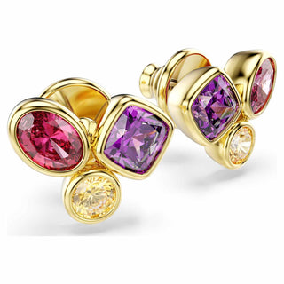 Imber stud earrings, Mixed cuts, Multicolored, 18K gold finish