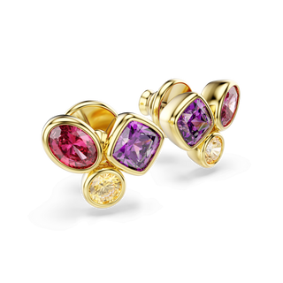 Imber stud earrings, Mixed cuts, Multicolored, 18K gold finish