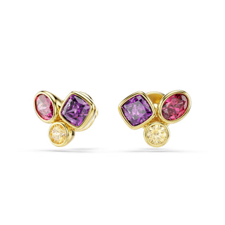Imber stud earrings, Mixed cuts, Multicolored, 18K gold finish