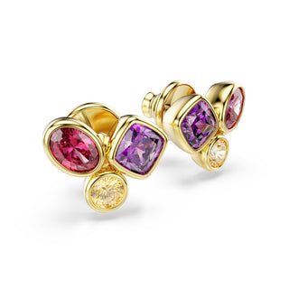 Imber stud earrings, Mixed cuts, Multicolored, 18K gold finish