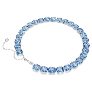Millenia necklace, Cushion cut, Blue, Rhodium plated