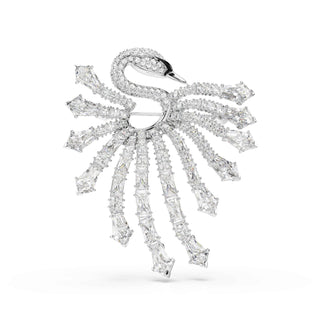 Vienna brooch, Mixed cuts, Swan, White, Rhodium plated