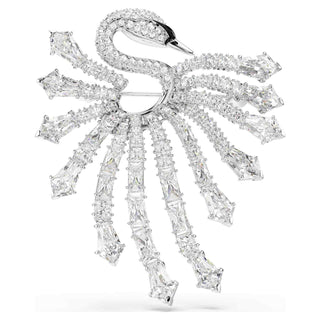 Vienna brooch, Mixed cuts, Swan, White, Rhodium plated