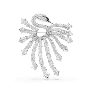 Vienna brooch, Mixed cuts, Swan, White, Rhodium plated