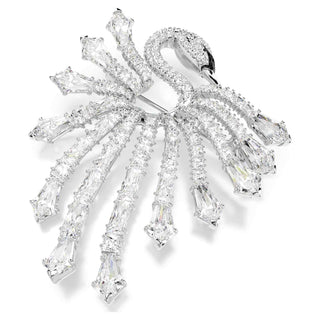 Vienna brooch, Mixed cuts, Swan, White, Rhodium plated