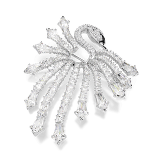 Vienna brooch, Mixed cuts, Swan, White, Rhodium plated