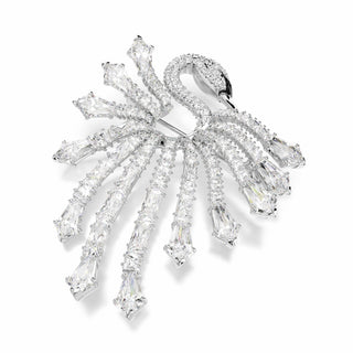 Vienna brooch, Mixed cuts, Swan, White, Rhodium plated