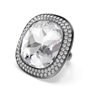 Una Angelic cocktail ring, Cushion cut, White, Ruthenium plated
