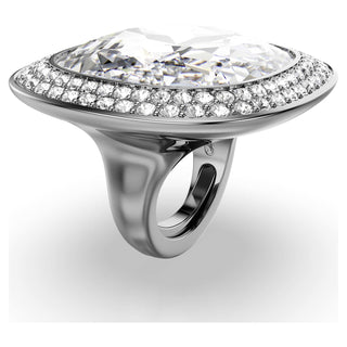 Una Angelic cocktail ring, Cushion cut, White, Ruthenium plated
