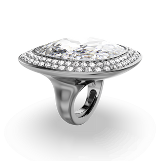Una Angelic cocktail ring, Cushion cut, White, Ruthenium plated