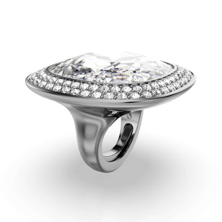 Una Angelic cocktail ring, Cushion cut, White, Ruthenium plated