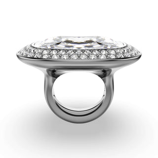 Una Angelic cocktail ring, Cushion cut, White, Ruthenium plated