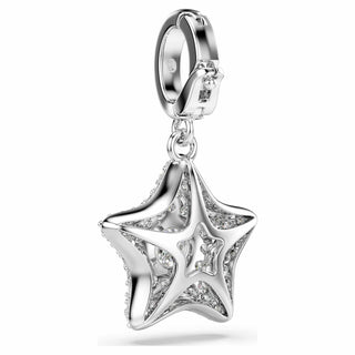 Sublima charm, Round cut, Star, White, Rhodium plated