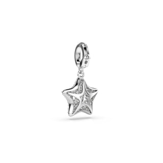 Sublima charm, Round cut, Star, White, Rhodium plated