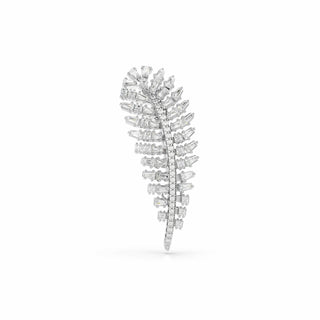 Vienna brooch, Mixed cuts, Feather, White, Rhodium plated