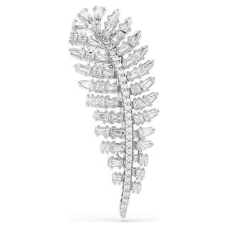 Vienna brooch, Mixed cuts, Feather, White, Rhodium plated