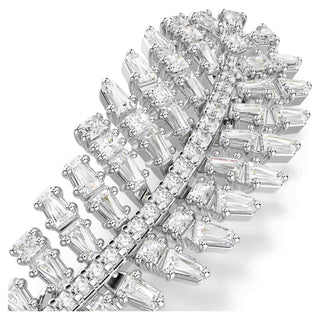 Vienna brooch, Mixed cuts, Feather, White, Rhodium plated