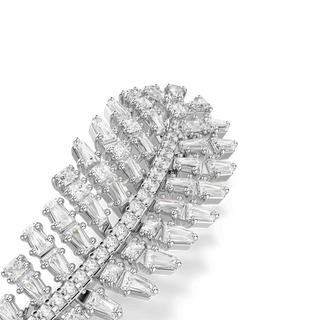 Vienna brooch, Mixed cuts, Feather, White, Rhodium plated