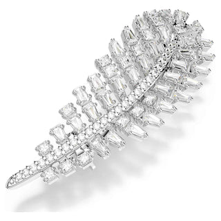 Vienna brooch, Mixed cuts, Feather, White, Rhodium plated