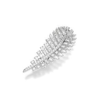 Vienna brooch, Mixed cuts, Feather, White, Rhodium plated