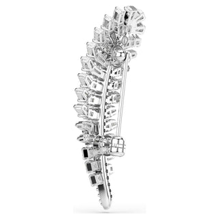 Vienna brooch, Mixed cuts, Feather, White, Rhodium plated
