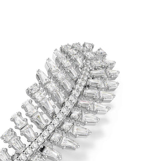 Vienna brooch, Mixed cuts, Feather, White, Rhodium plated