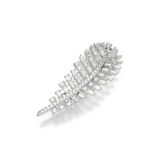 Vienna brooch, Mixed cuts, Feather, White, Rhodium plated
