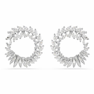 Mesmera hoop earrings, Marquise cut, White, Rhodium plated