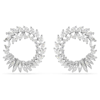 Mesmera hoop earrings, Marquise cut, White, Rhodium plated
