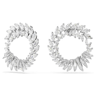 Mesmera hoop earrings, Marquise cut, White, Rhodium plated