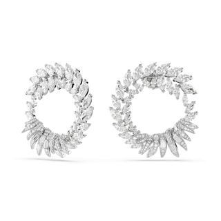 Mesmera hoop earrings, Marquise cut, White, Rhodium plated