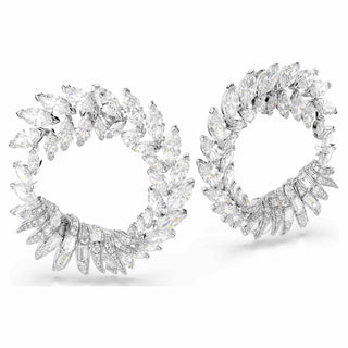 Mesmera hoop earrings, Marquise cut, White, Rhodium plated