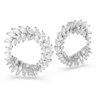 Mesmera hoop earrings, Marquise cut, White, Rhodium plated