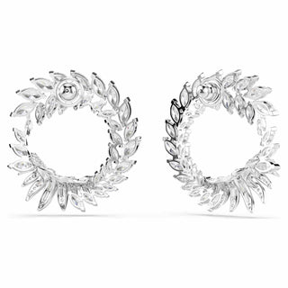 Mesmera hoop earrings, Marquise cut, White, Rhodium plated