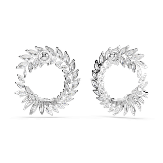 Mesmera hoop earrings, Marquise cut, White, Rhodium plated