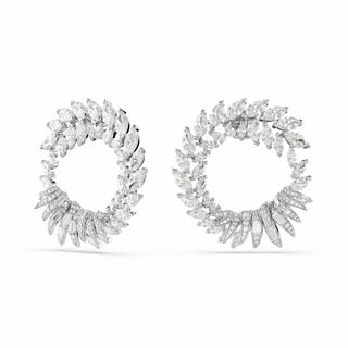 Mesmera hoop earrings, Marquise cut, White, Rhodium plated