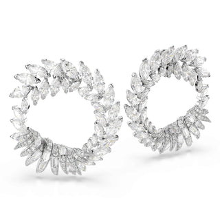 Mesmera hoop earrings, Marquise cut, White, Rhodium plated
