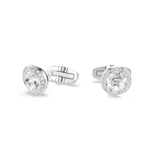 Una Angelic cufflinks, Round cut, White, Rhodium plated