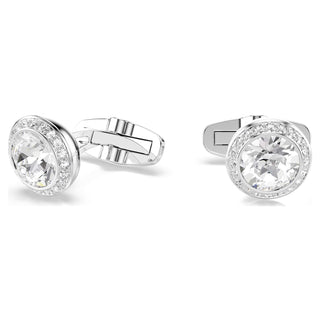 Una Angelic cufflinks, Round cut, White, Rhodium plated