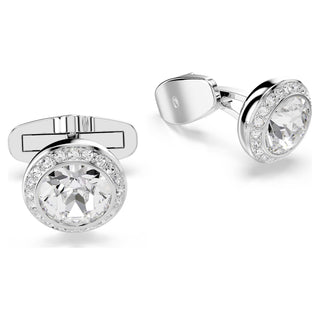 Una Angelic cufflinks, Round cut, White, Rhodium plated