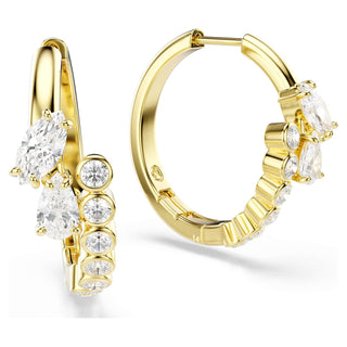 Mesmera hoop earrings, Mixed cuts, White, 18K gold finish