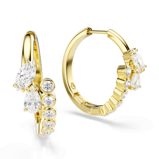 Mesmera hoop earrings, Mixed cuts, White, 18K gold finish