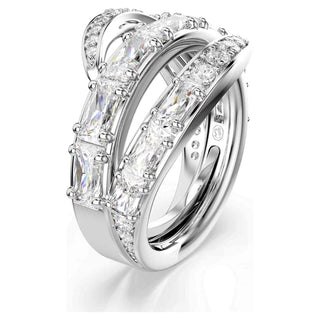 Vienna ring, Mixed cuts, Swan, White, Rhodium plated