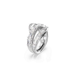 Vienna ring, Mixed cuts, Swan, White, Rhodium plated
