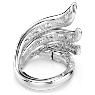 Vienna cocktail ring, Mixed cuts, Swan, White, Rhodium plated