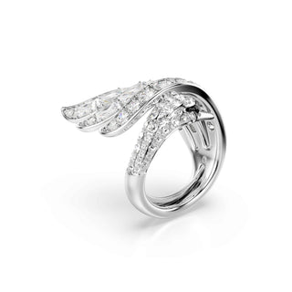 Vienna cocktail ring, Mixed cuts, Swan, White, Rhodium plated