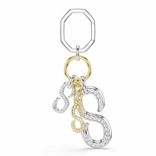 Bag charm, Round cut, White, Mixed metal finish