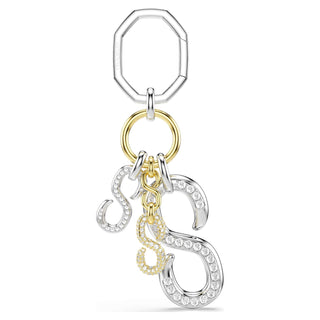 Bag charm, Round cut, White, Mixed metal finish